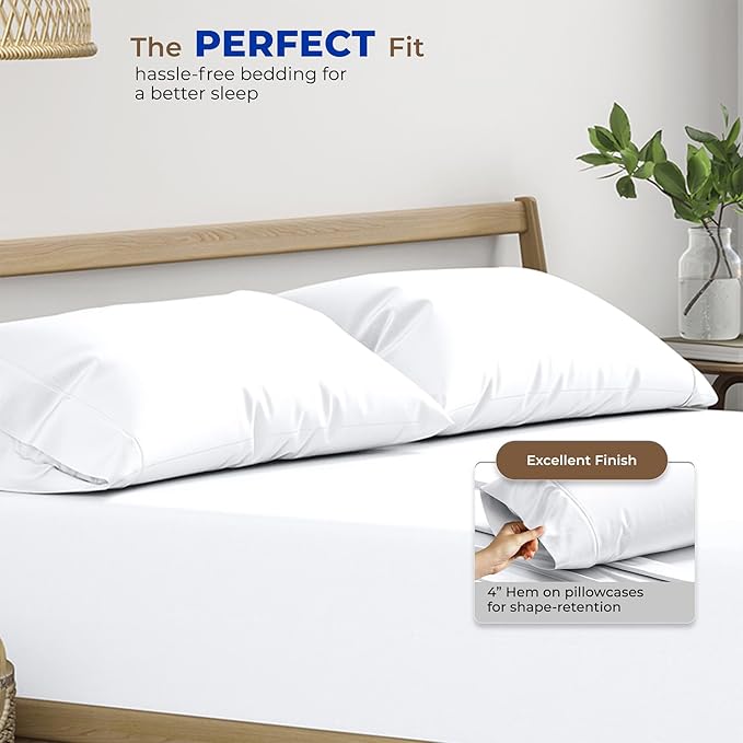 THREAD SPREAD 100% Egyptian Cotton Pillow Cases - 1000 Thread Count Pillow Cases Queen/Standard Size Set of 2, Soft & Breathable Extra Long Staple Sateen Weave Cotton Pillow Covers for Bed - White