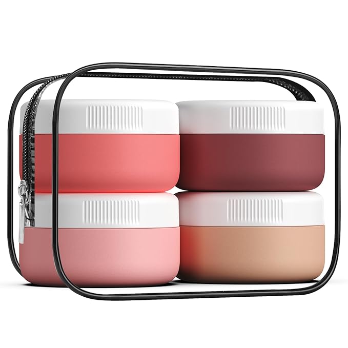 Travel Containers for Toiletries, Silicone Cream Jars BPA-Free, Leak-proof 1.35oz Travel Size Containers, Portable Size Silicone Jars with Lid for Cosmetic Face Hand Body Cream (4 Pack)