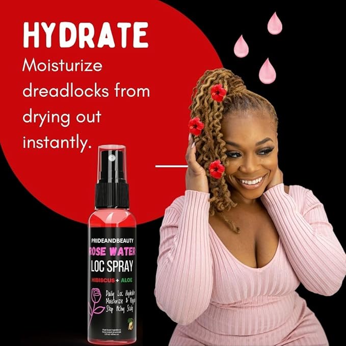 Hibiscus Rose Water Hair Spray – Natural Leave-In Mist for Hair Growth, Shine & Hydration – Lightweight Moisturizer for Locs, Curls & Natural Hair – Sulfate-Free Daily Hair Refresher