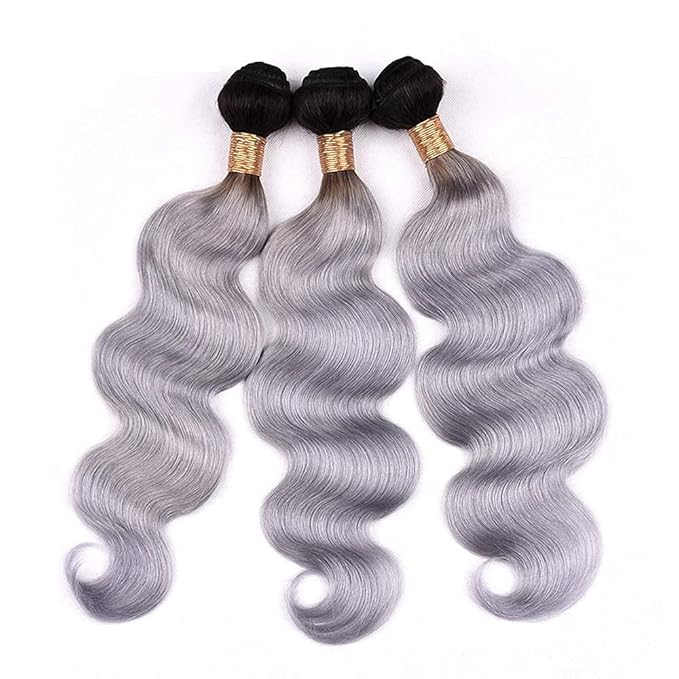 28 30 32 Inch Ombre Bundles Human Hair Grey Body Wave Bundle Brazilian Virgin Remy Hair Extensions Double Weft 2 Tone Black and Silver Body Wave Bundle Hair Weave 300g