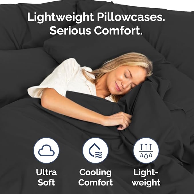 Queen Pillow Cases Set of 4 - Ultra Soft Hotel Quality Pillowcase Covers - Comfy, Cozy & Wrinkle Free - Shrinkage, Stain and Fade Resistant - Machine Washable Pillow Protectors - 4 Piece Set - Black