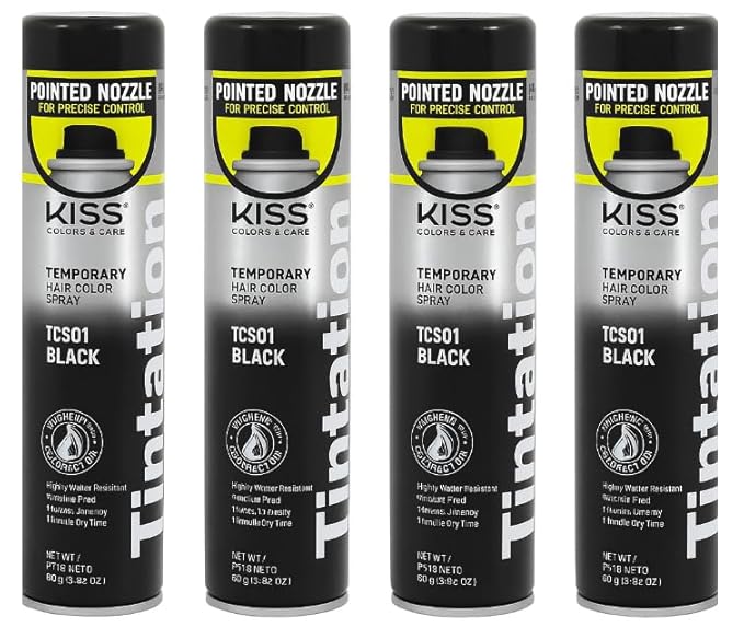 Tintation Temporary Hair Color Spray, Black, 2.82 oz (Pack of 4)