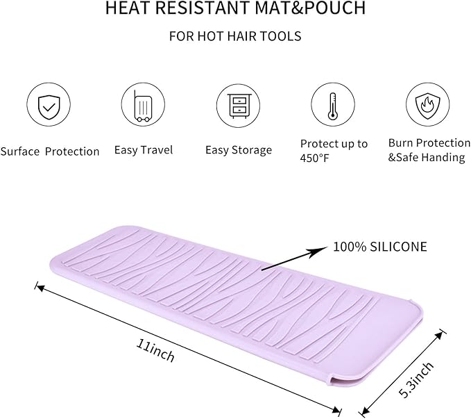 Silicone Heat Resistant Travel Mat for Hair Iron (1 Pack, Pink Mauve, 11 x 5.3 inches)