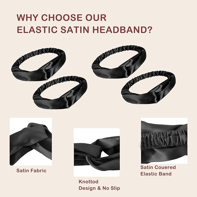 4PACK Womens Silk Headband Satin Headbands Silky Hairband Wide Head Bands Hair Wrap Fashion Hairbands Accessories