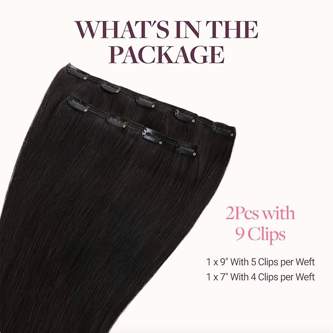 GOO GOO Clip in Hair Extensions Real Human Hair, Remy Human Hair Extensions Clip ins for Women, Natural Human Hair, 20inch 80g 2Pcs, #1B Natural Black