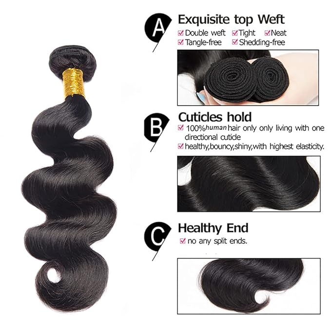 30 Inch Color 1B Human Hair Bundles Natural Color Body Wave Bundles Grade 8A Peruvian Virgin Remy Hair Extensions Double Weft Remy Hair Weave 300g