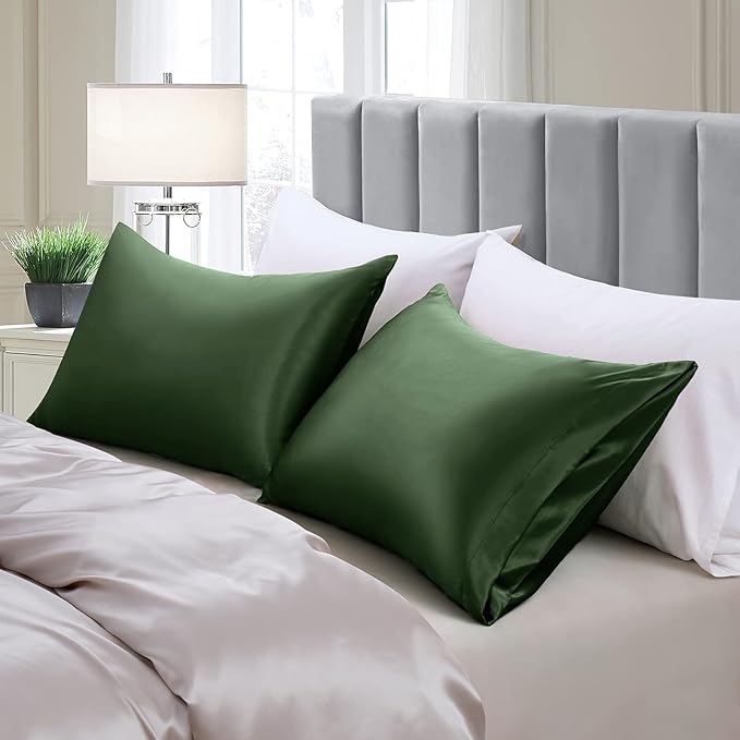 Aormenzy Satin Pillow Cases for Women King Size Set of 2, Woodland Green Satin Pillowcase for Hair with Envelope Closure Silky Pillow Covers Wrinkle, Fade Resistant (20x40 Inches)