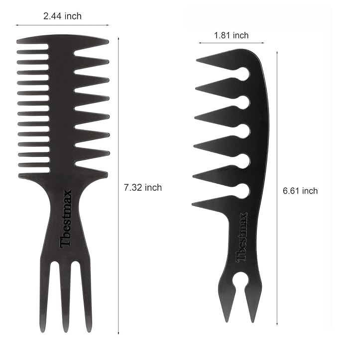 Hair Comb Styling Set Tail Combs Double Side Brushes Afro Pick Pik Comb African American Hair Brush Barber Accessories Black-2Pcs