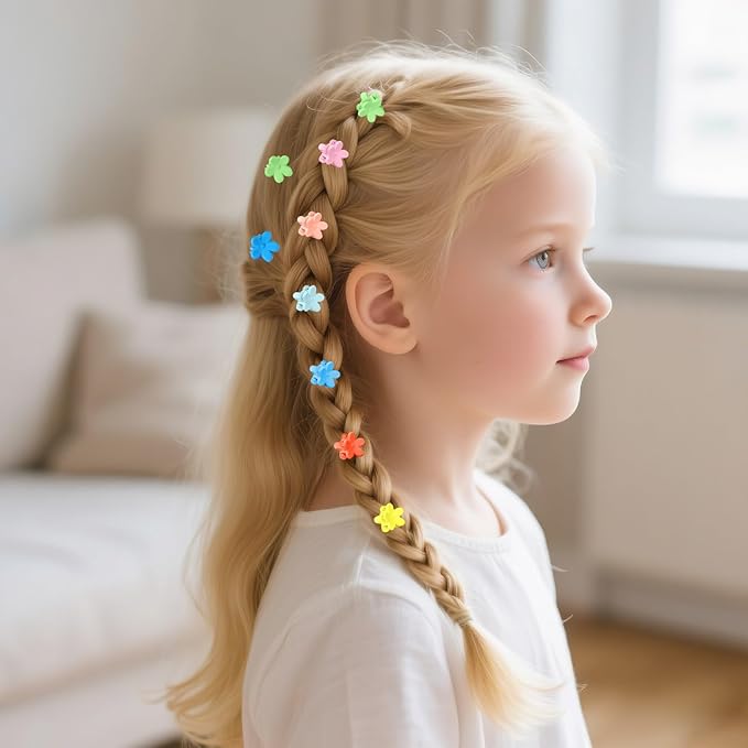 JANYUN 50 Pcs Colorful Mini Hair Claw Small Hair Clips Clamps Hair Accessories for Women Decorative Bun Tiny Hair Clips, Assorted Colors (Floral)