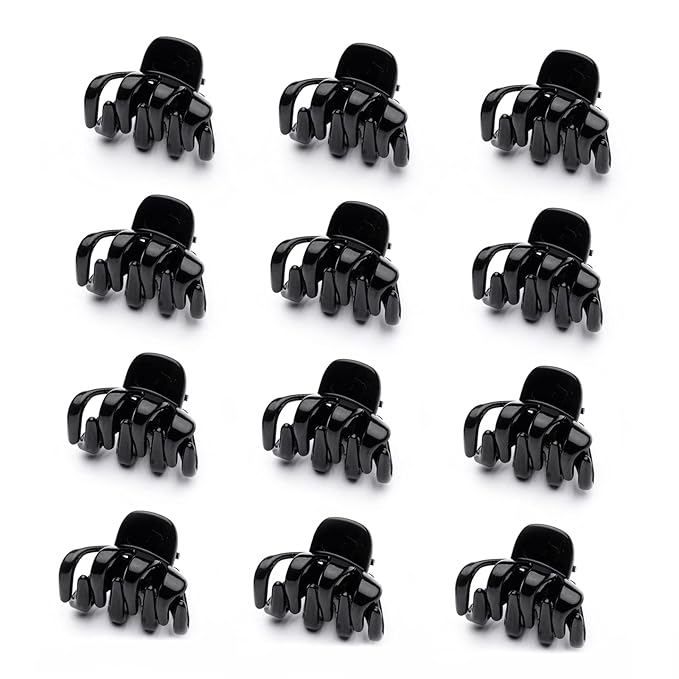 Cobahom 12 Pack Small Hair Claw Clips 1.2 Inch Plastic Hair Clips for Thin Hair No-Slip Mini Hair Clips Hair Styling Accessories for Women and Girls (Black)