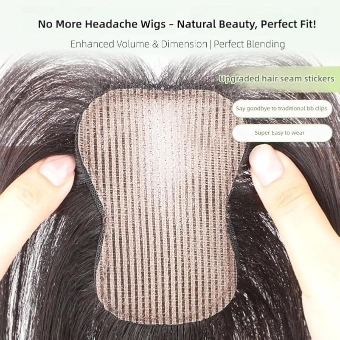 Anemone 100% Real Human Hair Topper No Need Clips Magic Paste Hair Seams 7x10cm Skin Base Fringe Bangs Easy to Wear (Dark Brown French Bangs)