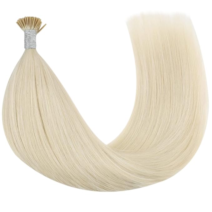 YoungSee Itip Hair Extensions Real Human Hair Blonde I Tip Extensions Platinum Blonde 18 Inch 50g Hair Extension I-Tip for Women 60s Cold Fusion Hair Extension