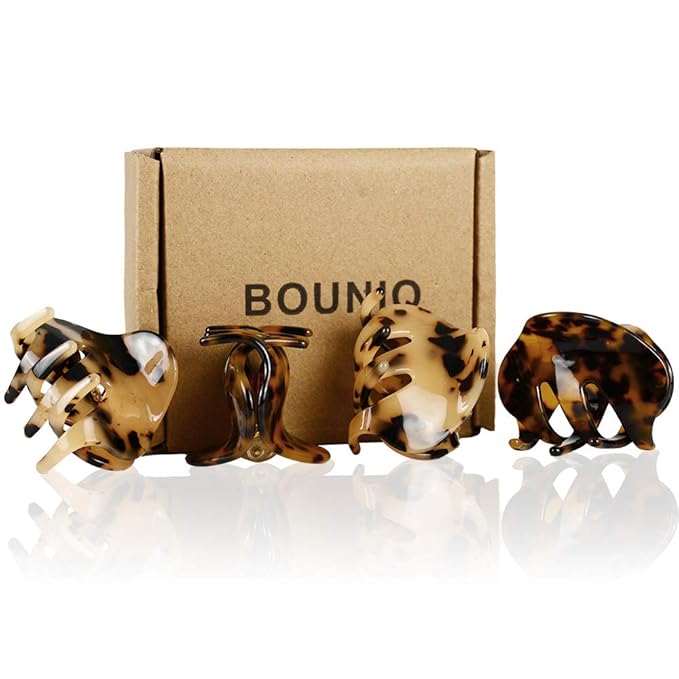 4 Pack 2.1 Inch Hair Claw Clips Tortoise Shell Cellulose Acetate Resin Hair Barrettes Medium French Design Hair Jaw Leopard Print Fashion Hair Styling Accessories for Women Girls