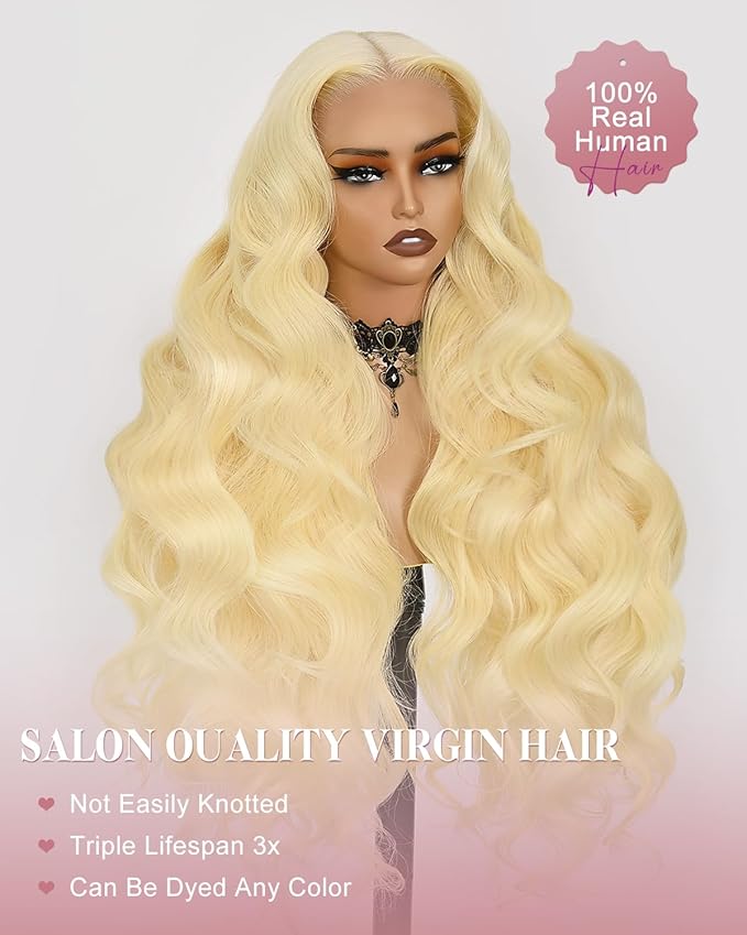 Alididi 613 Lace Front Wig Human Hair 13x4 Blonde Body Wave Hd Transparent Lace Frontal Wigs Human Hair Pre Plucked With Baby Hair 180% Density Blonde Glueless Wigs Human Hair 30 Inch