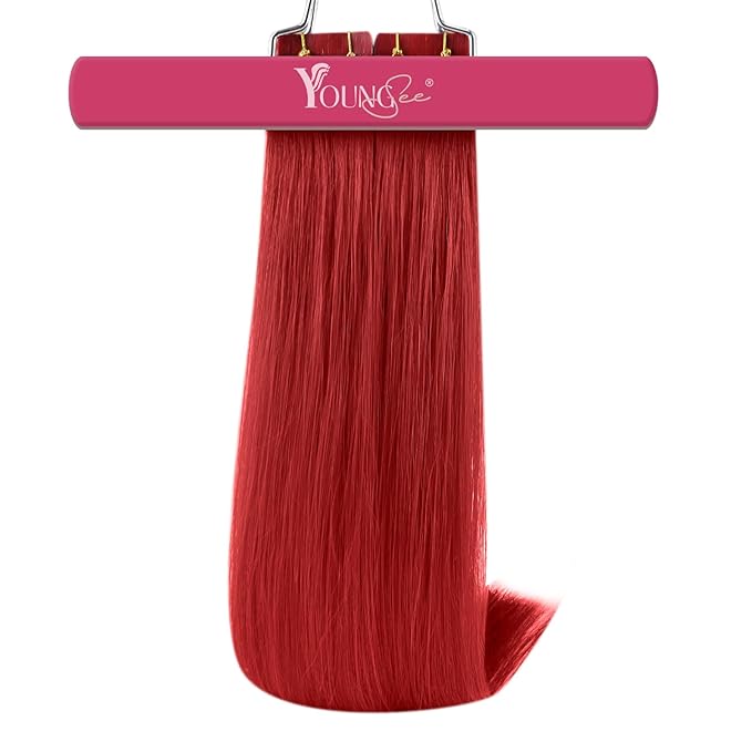 YoungSee Tape in Hair Extensions Red Tape in Extensions Human Hair 18Inch Tapes in Real Hair Red Long for Women 10Pcs 25G