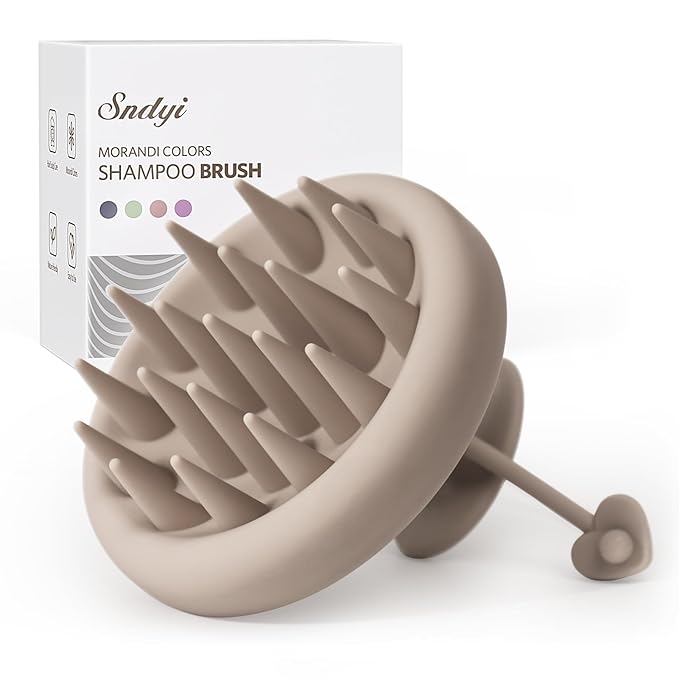 Sndyi Silicone Scalp Massager Shampoo Brush, Hair Scrubber with Soft Silicone Bristles, Scalp Scrubber/Exfoliator for Dandruff Removal, Wet Dry Scalp Brush for Hair Growth & Scalp Care, Khaki