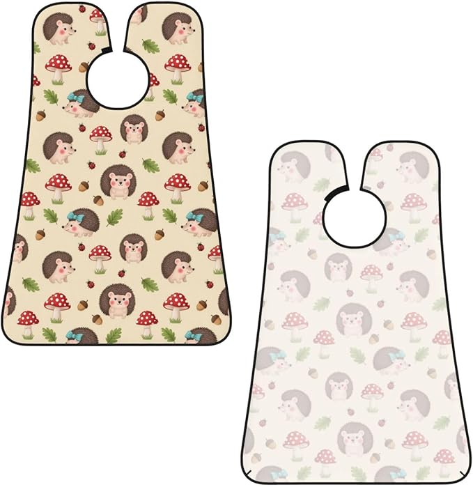 Beard Hair Catcher Bib, Waterproof Non-Stick Grooming Apron for Shaving Trimming, Perfect for Men Dad, Cute Baby Hedgehog and Mushrooms Shave Bib