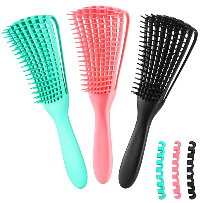 Hair Brush for Afro America/African Hair Textured 3a to 4c Kinky Wavy/Curly/Coily/Wet/Dry/Oil/Thick/Long Hair, Detangling Brush for Women (2 pcs, Purple-Purple)