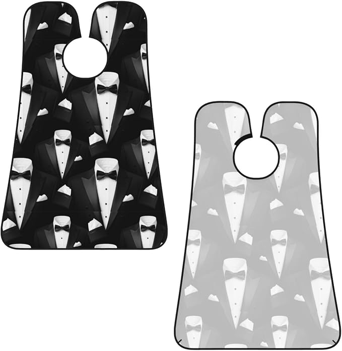 Beard Shaving Cape with Suction Cups, Black Tuxedo Shave Bib, Non-Stick Waterproof Hair Catcher, Grooming Bib for Men Husband