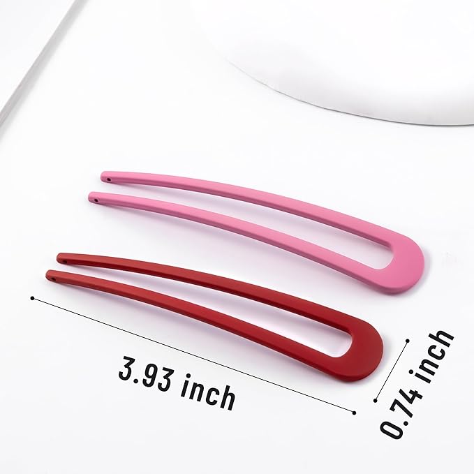 6Pcs Metal French Hair Pins for Women U Shape Sticks 3.9 Inch Vintage Fork for Hairstyle Accessories(Pink/Orange Red/Red)