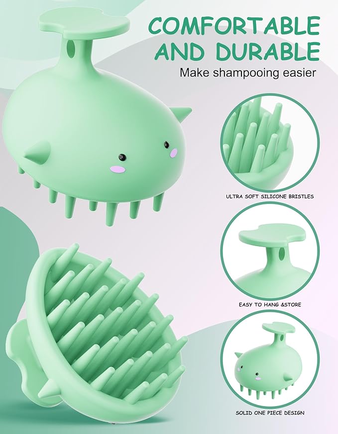 Scalp Massager Hair Growth Shampoo Brush, Silicone Scalp Scrubber Shower Scalp Brush for Hair, Head Massager Scalp Exfoliator for Dandruff Removal, Wet Dry Scalp Massage Tool for Hair Care, Green