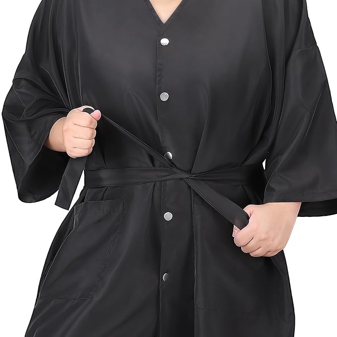 Noverlife Hair Salon Smocks Cape for Clients, Plus Size Salon Client Gown Robes Cape with 2 Pockets & Adjustable Tie, Waterproof Salons Robes Smock, Hair Stylist Dog Grooming Smock (43'' Long, Black)