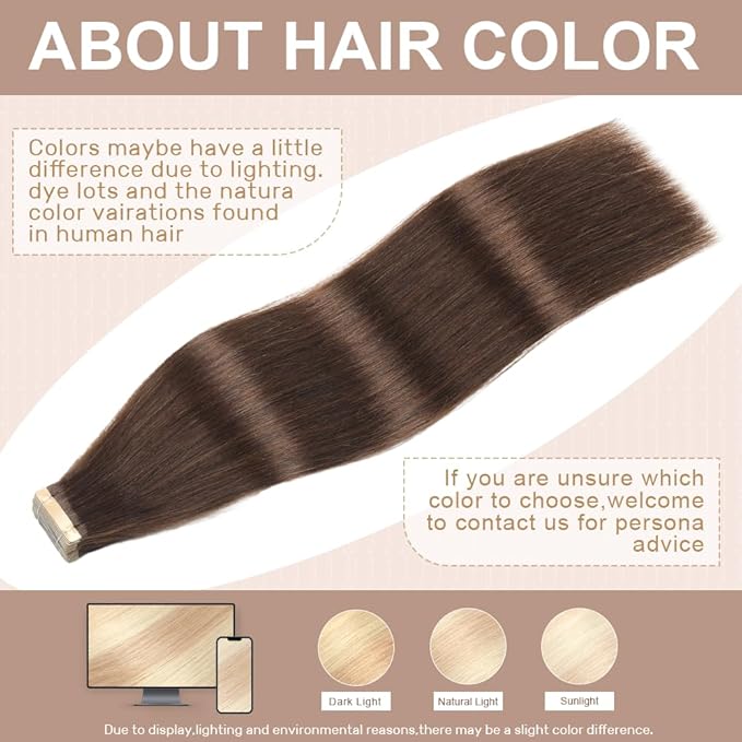 Tape in Hair Extensions Real Human Hair 24 Inch Dark Brown Tape for Skin Weft Hair Extension Invisible Tape in Hair Extensions Straight Remy Human Hair for Women 20pcs