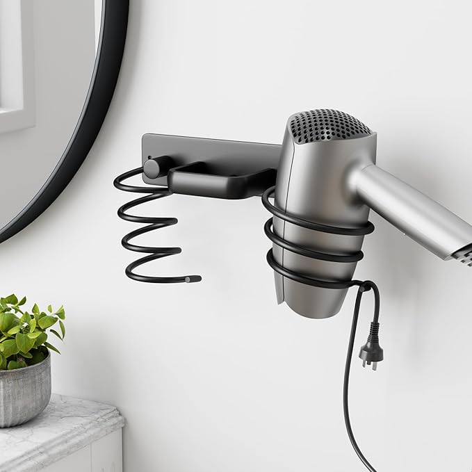 hicorfe Hair Dryer Holder 3 in 1 Hair Tool Organizer,Blow Dryer Holder Wall Mounted,Bathroom Bedroom Hair Care Styling for Flat Iron,Curling Iron,Hair Straightener （Black）