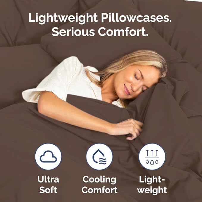 Queen Pillow Cases - 2 Pack - Super Soft Pillowcase Covers - Envelope Enclosure - Hotel Quality Pillow Protectors - Wrinkle Free, Fade, Shrink & Stain Resistant - Machine Washable - 20" x 30" (Brown)