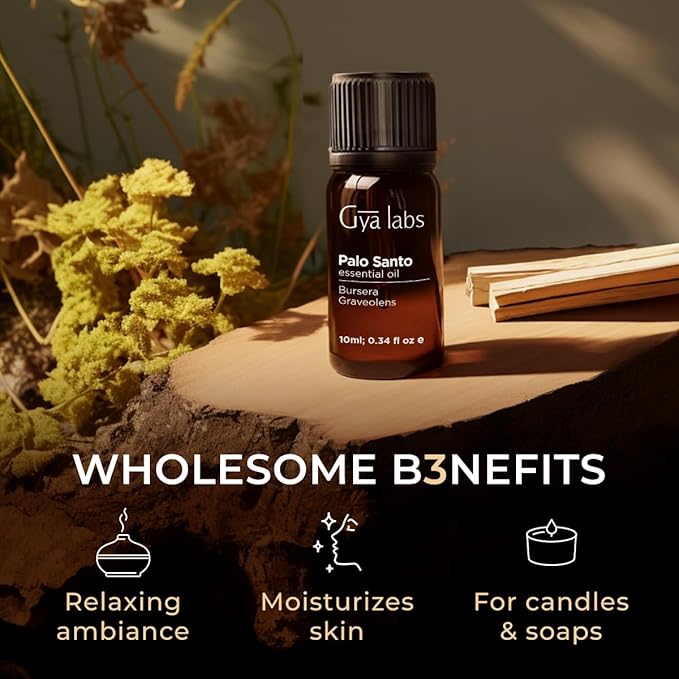 Gya Labs Palo Santo Essential Oil - 0.34 Fl Oz - for Hair, Skin, Diffuser, Aromatherapy & DIY Candle Making Scent