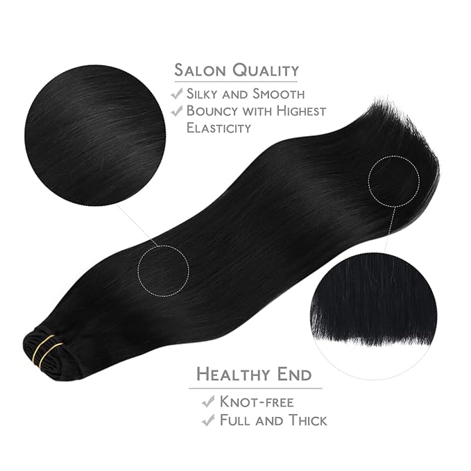 WENNALIFE Clip in Hair Extensions - Real Human Hair, 14 Inch 120g 7pcs Jet Black Hair Extensions - Remy Clip in Human Hair Extensions - Natural Double Weft