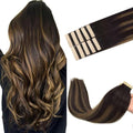 GOO GOO Tape in Hair Extensions Human Hair, 2/6/2 Balayage Dark Brown to Chestnut Brown, 16inch 25g 10pcs, Skin Weft Seamless Invisible, Silky Straight with Thick Ends, Remy Human Hair