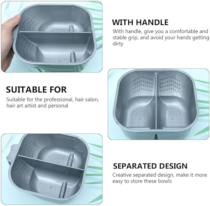 FRCOLOR Double Hair Dye Mixing Bowls with Handle 6.8 Inch Dual Compartment Hair Color Bowls for Salon and Home Use Coloring Tools