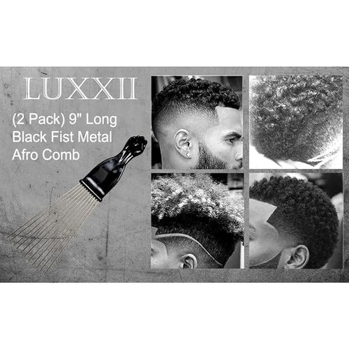 (2 Pack) 9" Black Fist Metal Afro Pick Lift Hair Comb Detangle Wig Braid Hair Man Styling Comb