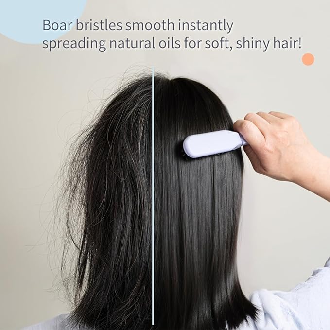 Uffy MiniPop Travel Hair Brush – Mini Folding Boar Bristles for Women, Men & Kids | Kid-Friendly Compact Comb for Wet & Dry Hair, Curly or Straight | Pocket-Size Detangler - Pistachio on Lavender