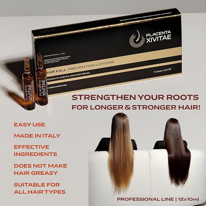 Placenta Hair Growth Treatment 12 x 10 ml - Nettle Ampoules for Hair Loss and Follicles Regrowth - Placenta Serum Enriched with Panthenol and Eucalyptus - Soothing Scalp Treatment