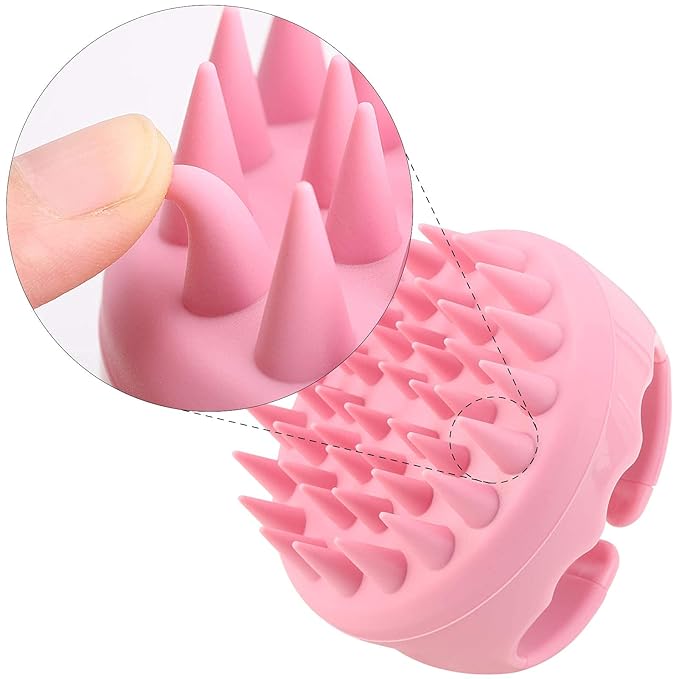 BTYMS Silicone Hair Scalp Shampoo Brush Scalp Massager Exfoliating Hair Cleaning Brush Head Scrubber for Shower - Pink