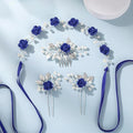 Wedding Hair Accessories Hair pieces Set Crystal bridal hair pins Rhinestone Pearl hair comb Brides and Bridesmaids, Girls, Women(（4PCS/SET BLUE)