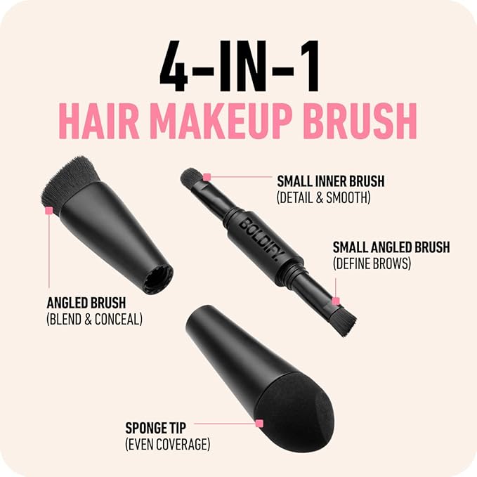 BOLDIFY Four Ended Hairline Powder Brush - Precision Hair Makeup Brush Set with Sponge Tip for Seamless Blending - Ideal as a Hair Concealer/Contour, Root Touch Up