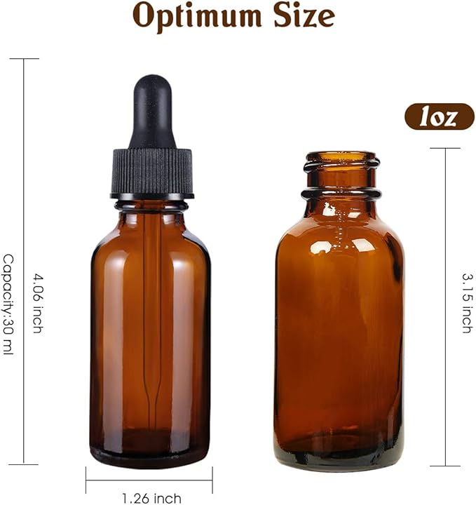 Eternal Moment 1 oz Eye Dropper Bottle(48 Pack), 30ml Amber Glass Bottles with Glass Eye Dropper for Essential Oils, Chemistry Lab Chemicals, Colognes & Perfumes