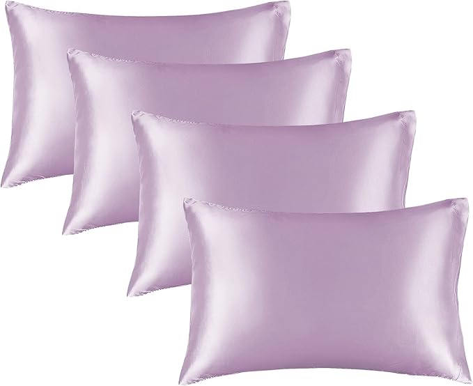 BEDELITE Satin Pillowcase for Hair and Skin, Super Soft Similar to Silk Pillow Cases 4 Pack with Envelope Closure, Cooling Pillowcases for Women Men (20"x30" Queen Size, Lavender)