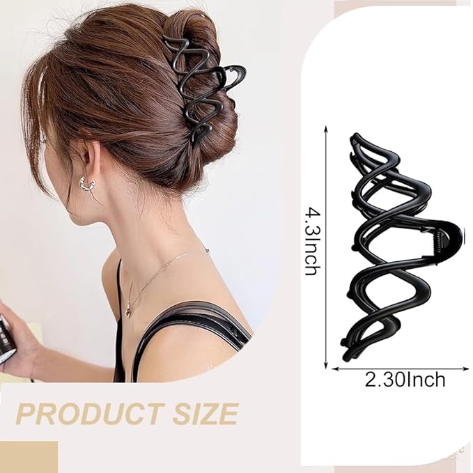 1 PCS Metal Large Claw Clips for Thick Heavy Hair, Strong Hold Big Non-Slip Hair Catch Barrette Black Wave Exquisite Design Jaw Clamp for Long Hair, Fashion Styling Hair Accessories for Women Girls