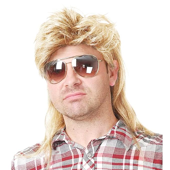 Kaneles Mullet Wigs for Men 80s Costumes Fancy Party Accessory Cosplay Halloween Wig (Light Blonde)