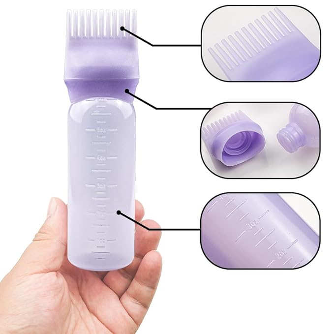 4 PCS Root Comb Applicator Bottle, Hair Oiling Applicator Bottle for Hair Dye & Shampoos - 6oz (2 Purple + 2 Black)