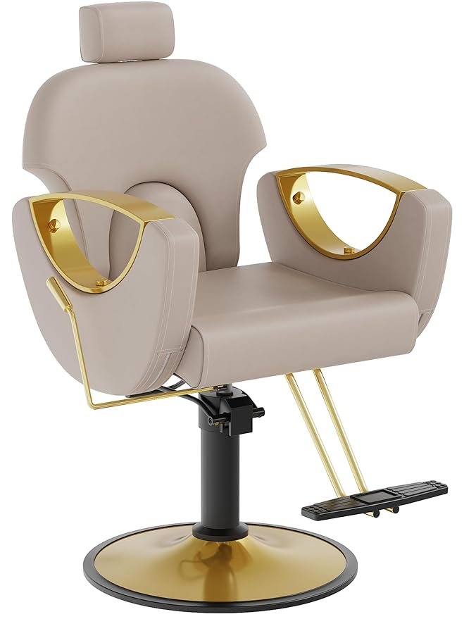 Barber Chair for Hair Stylist, Height Adjustable Hydraulic Hair Reclining Salon Chair, 360 Degrees Rotation, Multi-Function Shampoo Chair for Salon Barbershop (Grey)