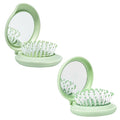 Travel Hair Brush and Mirror Como, Compact Mirror with Mini Hair Brush Set, Folding Hairbrush for Women, Small Hair Comb with Mirror for Purse, Round Green 1 Pack and Peach Green 1 Pack