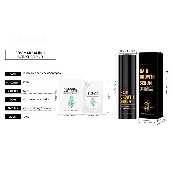 Rosemary Amino Acid Shampoo 1 Pack + Hair Growth Spray Serum Oil 3.38 Fl Oz for Thinning Hair Women Men, Controls Oily Scalp, Strengthens Hair with Zinc PCA, Hydrolyzed Silk