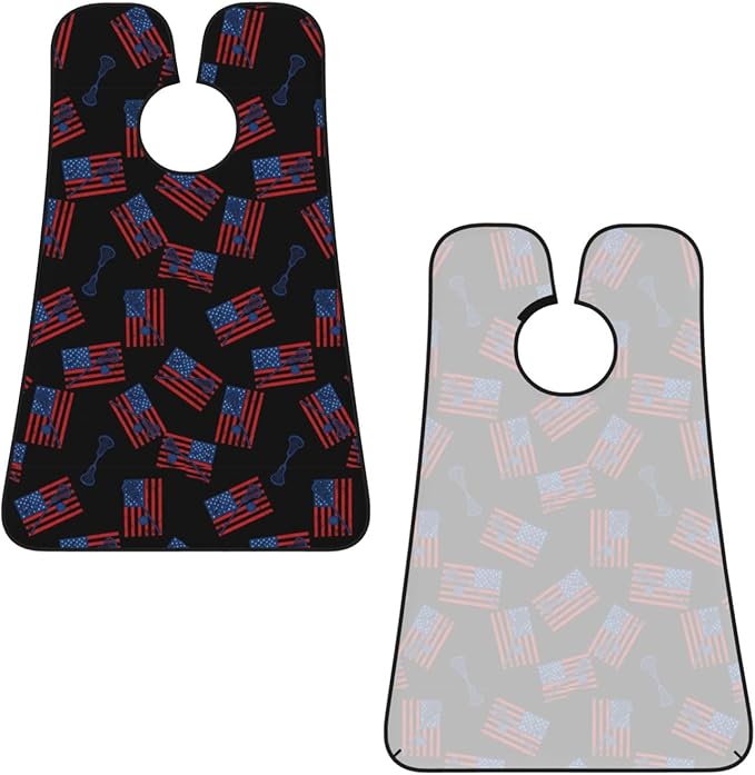 Ultimate Shaving Bib, Beard Trimming Apron with Hair Catcher, Lacrosse Sticks Ball USA American Flag Black