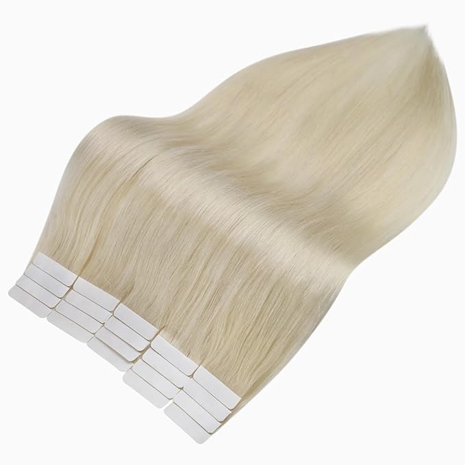 Full Shine Blonde Tape in Hair Extensions Human Hair 12 Inch Seamless Tape in Hair Extensions 60 Platinum Blonde Tape Extensions Soft Natural Tape in Extensions Remy Human Hair 30G Silky 20 Pcs