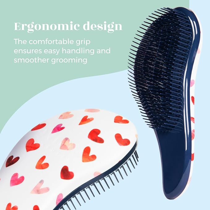 Crave Naturals Glide Thru Hair Brush - Detangler Brush for Curly, Straight, Wet or Dry Hair - Gentle Detangling Brusheses for Adults, Kids, Toddlers - Hair Accessories for Women, 7.5"x3" - Pink Hearts